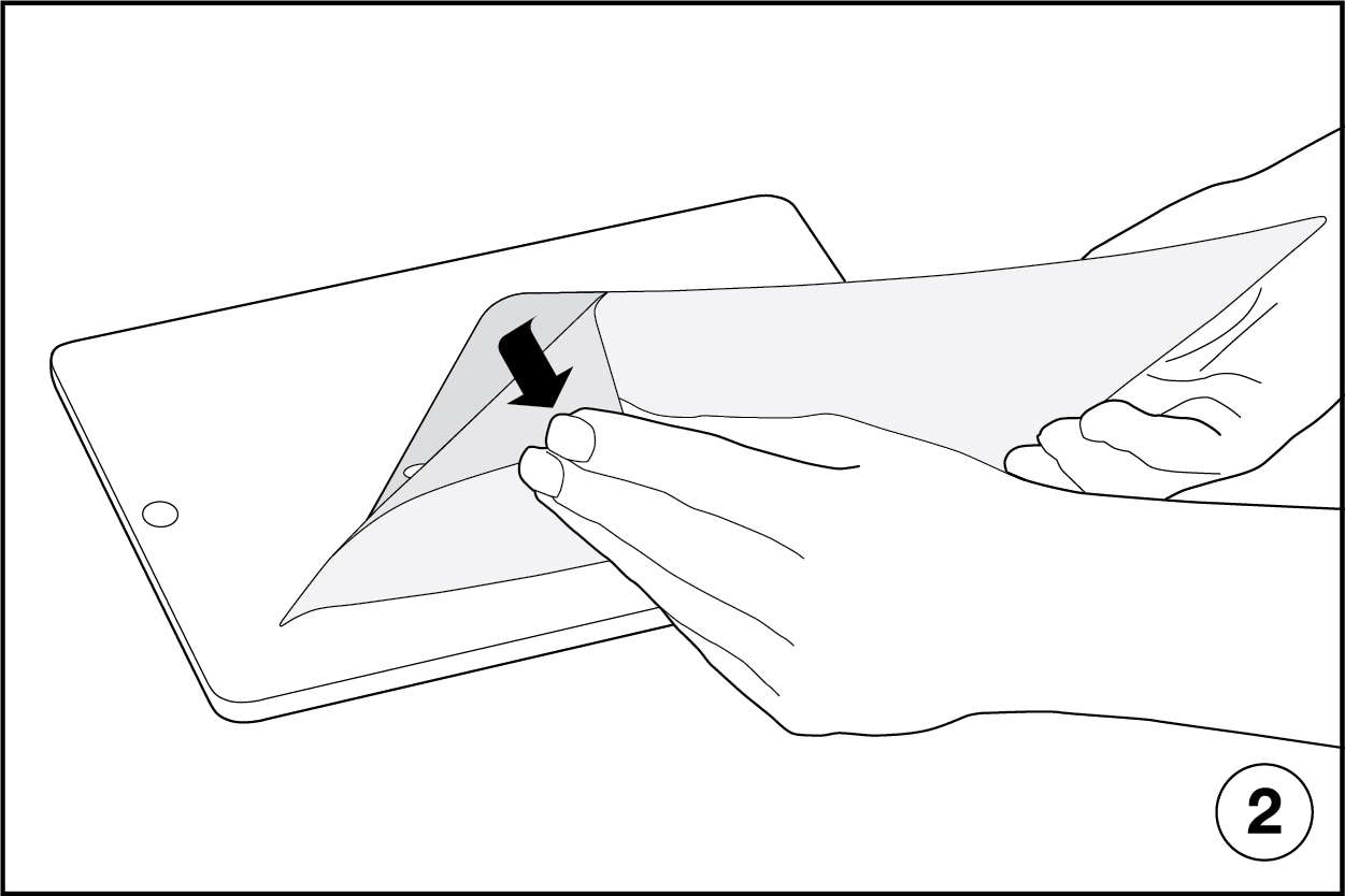 Illustration of peeling back screen protector at edge